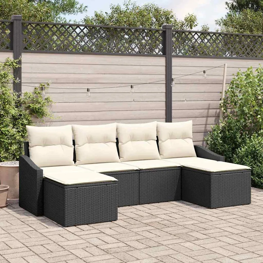Ensemble de Canapés avec coussin 6 pcs Noir polyrotin