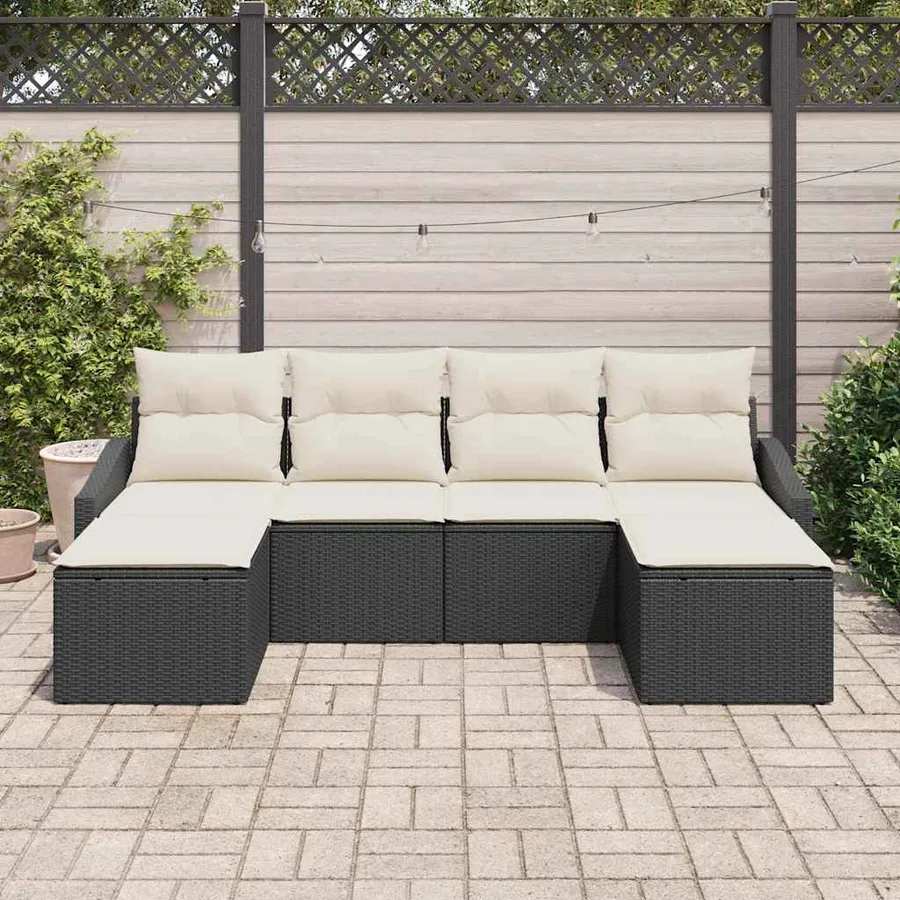 Ensemble de Canapés avec coussin 6 pcs Noir polyrotin - 3