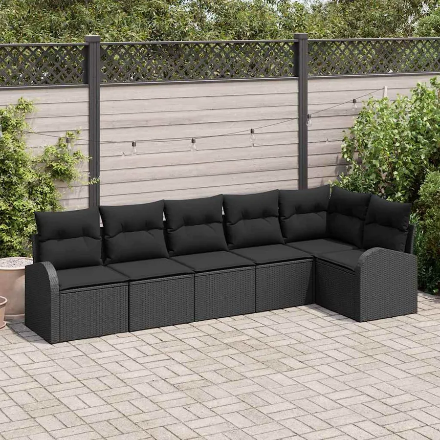 Ensemble de canapé de jardin avec coussin 6 pcs Noir polyrotin