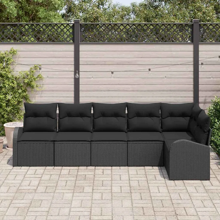 Ensemble de canapé de jardin avec coussin 6 pcs Noir polyrotin - 3