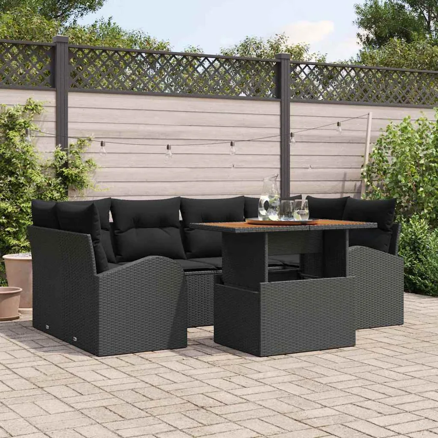 Ensemble de canapé de jardin 7 pcs Noir Poly rotin
