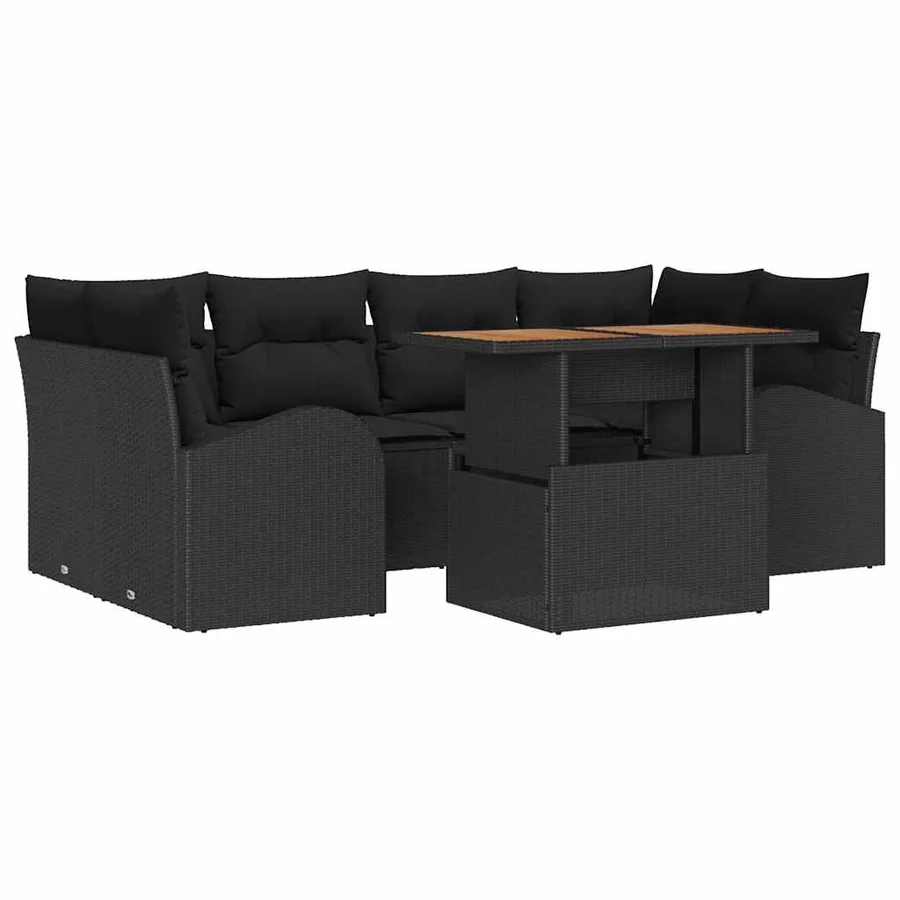 Ensemble de canapé de jardin 7 pcs Noir Poly rotin - 2