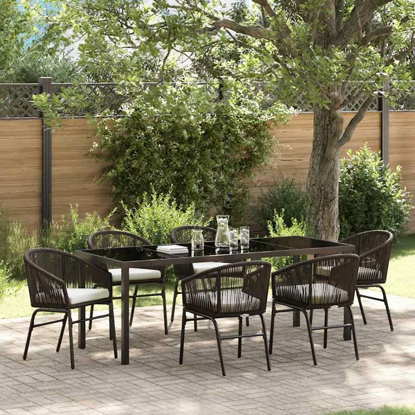Ensemble de salle à manger pour jardin 7 pcs Marron