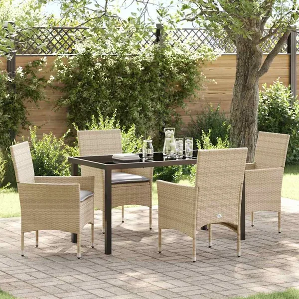 Ensemble de salle à manger pour jardin 5 pcs Beige polyrotin