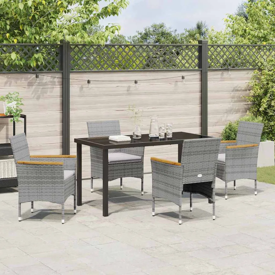 Ensemble de salle à manger pour jardin 5 pcs Gris polyrotin - 4