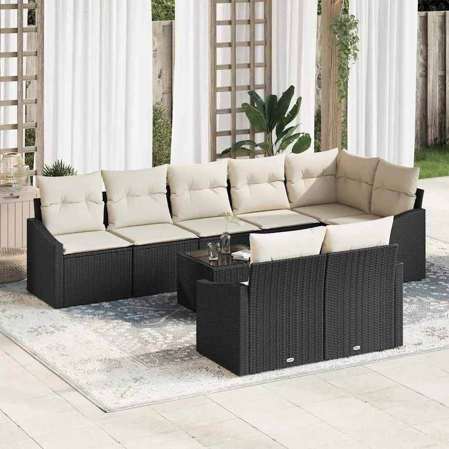 Ensemble de Canapés avec coussin 9 pcs Noir polyrotin