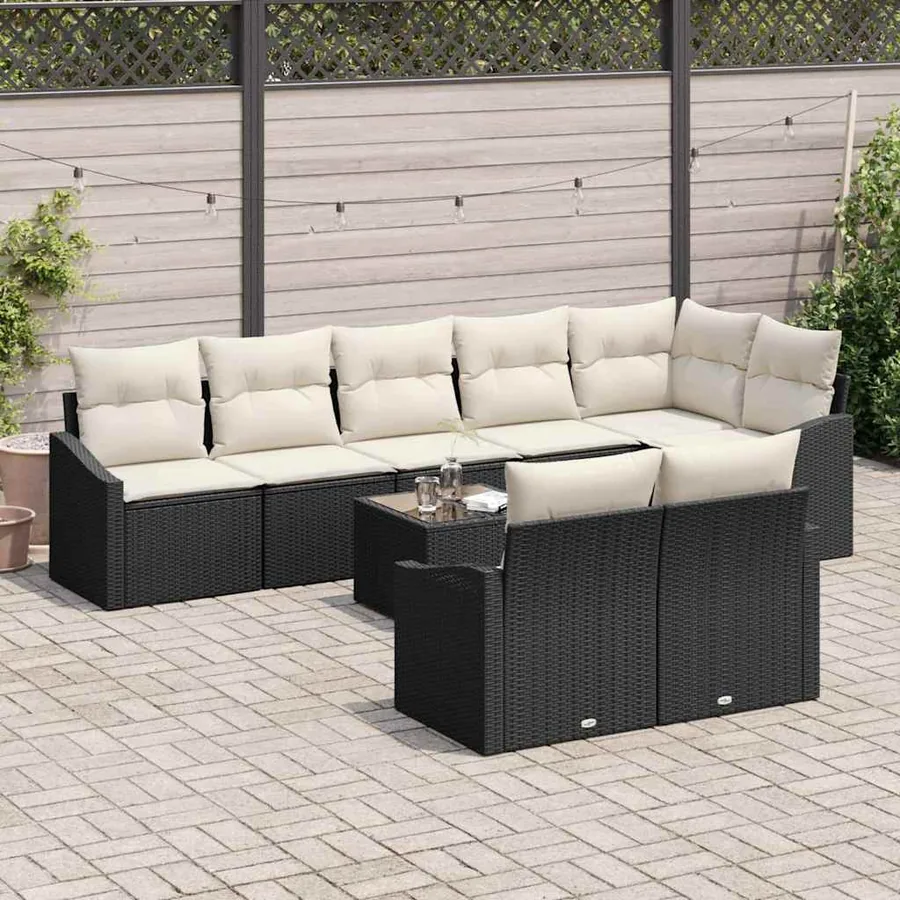 Ensemble de Canapés avec coussin 9 pcs Noir polyrotin - 3