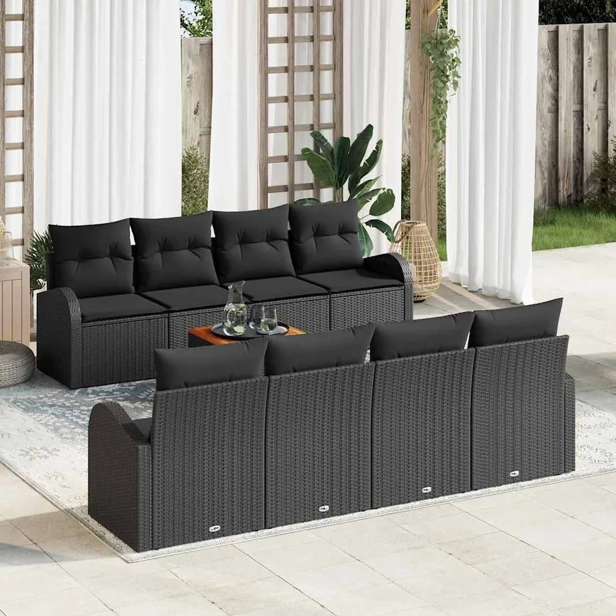 Ensemble de canapé de jardin avec stockage 9 pcs Noir polyrotin