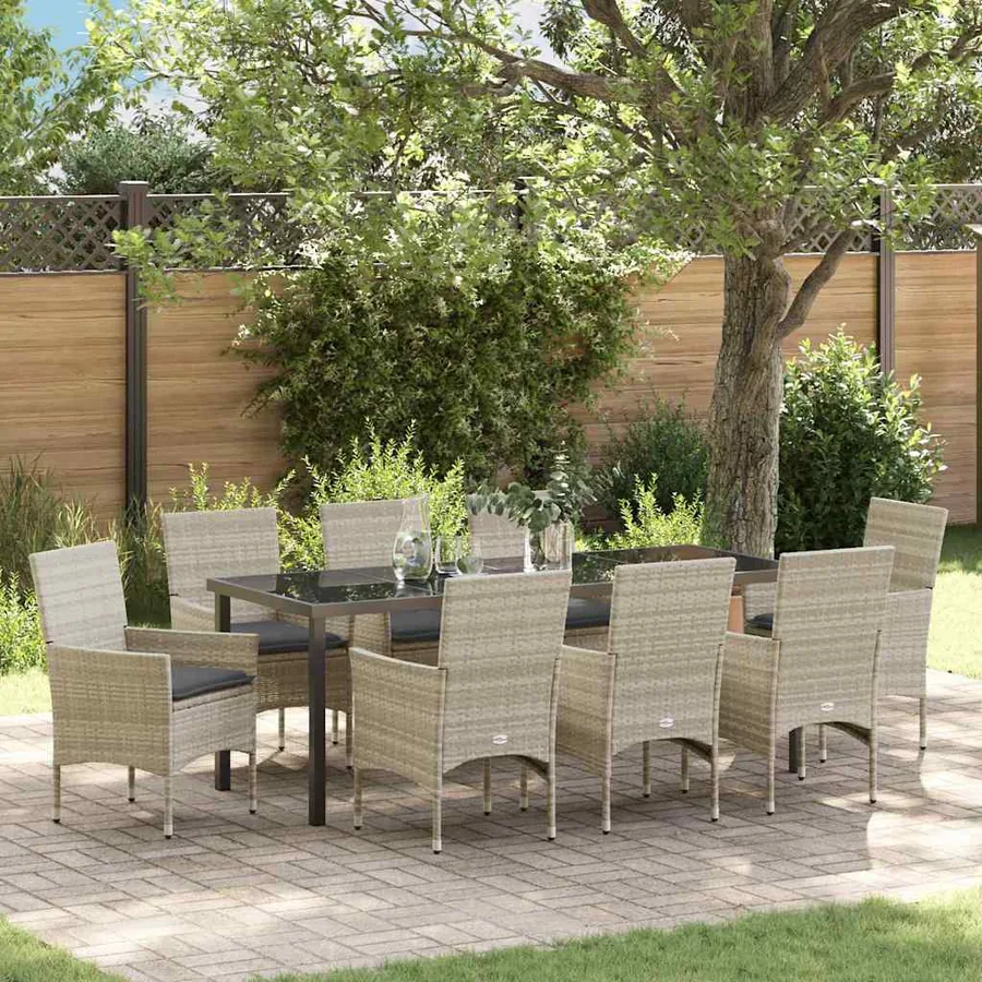 Ensemble de salle à manger pour jardin 9 pcs Gris clair