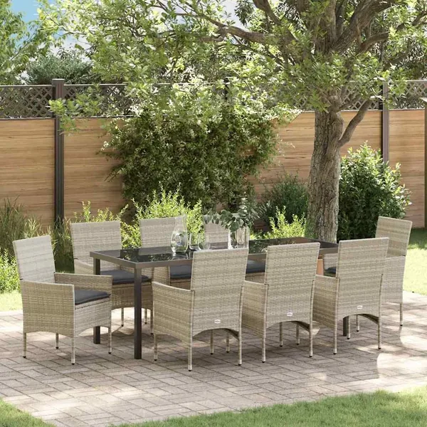 Ensemble de salle à manger pour jardin 9 pcs Gris clair