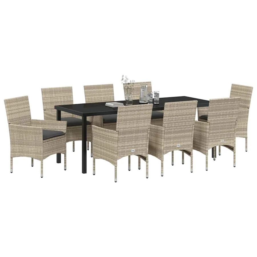 Ensemble de salle à manger pour jardin 9 pcs Gris clair - 3