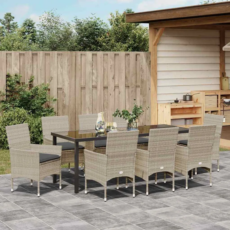 Ensemble de salle à manger pour jardin 9 pcs Gris clair - 4