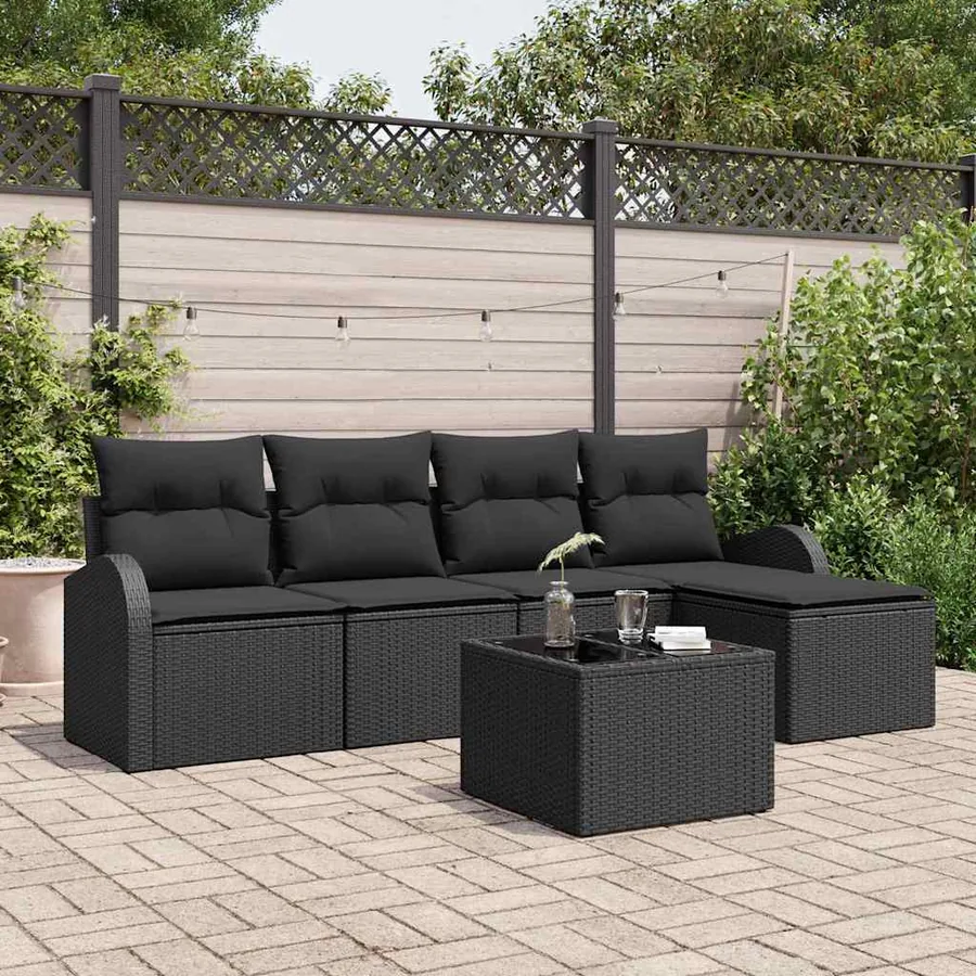Ensemble de Canapés avec coussin 6 pcs Noir polyrotin
