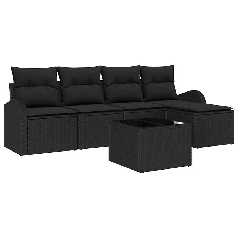 Ensemble de Canapés avec coussin 6 pcs Noir polyrotin - 2
