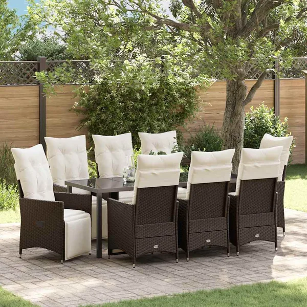 Ensemble de salle à manger pour jardin 9 pcs Marron polyrotin