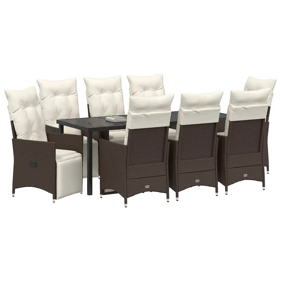 Ensemble de salle à manger pour jardin 9 pcs Marron polyrotin - 3