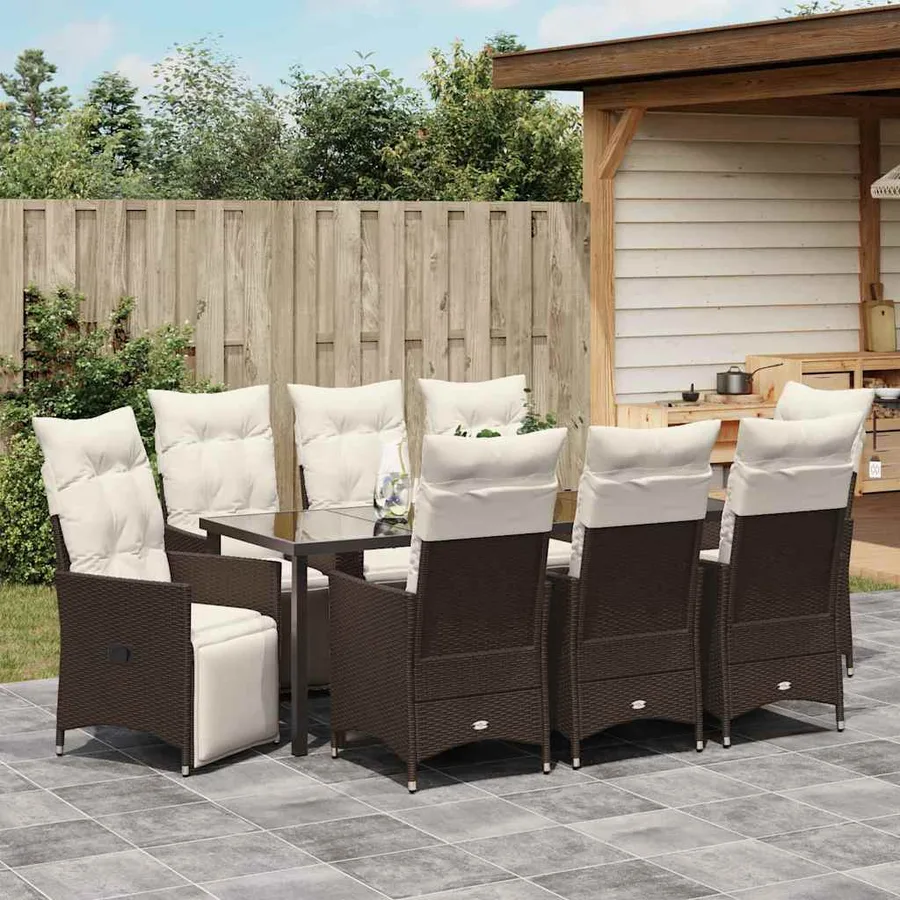 Ensemble de salle à manger pour jardin 9 pcs Marron polyrotin - 4