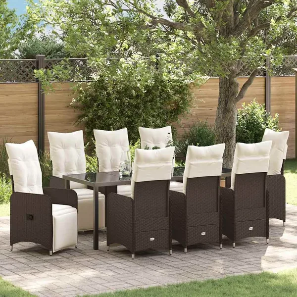 Ensemble de salle à manger pour jardin 9 pcs Marron polyrotin
