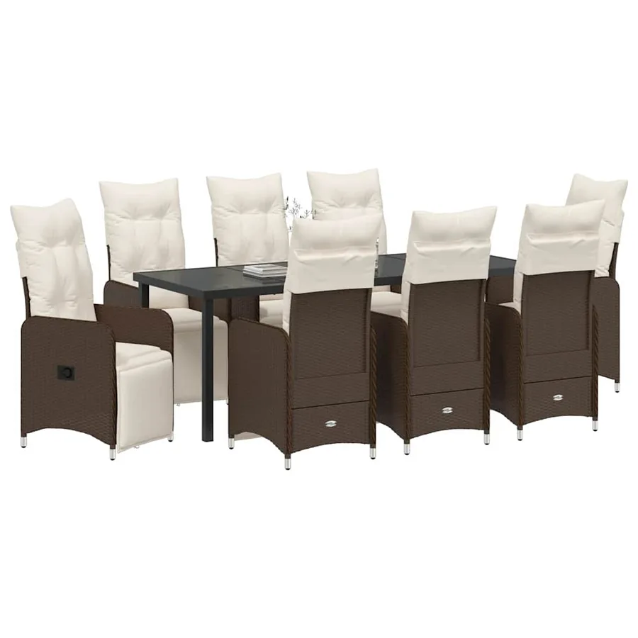 Ensemble de salle à manger pour jardin 9 pcs Marron polyrotin - 3