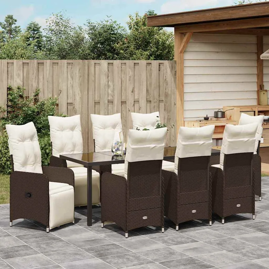 Ensemble de salle à manger pour jardin 9 pcs Marron polyrotin - 4