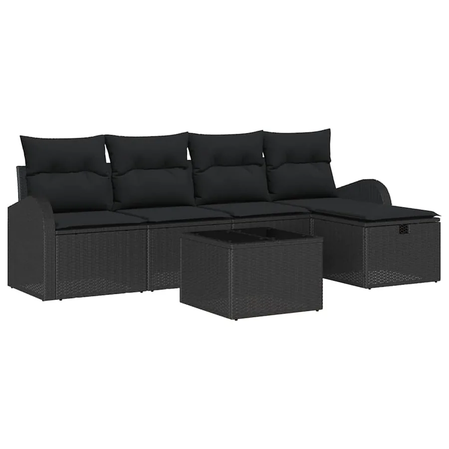 Ensemble de canapé de jardin avec coussin 6 pcs Noir Poly rotin - 2