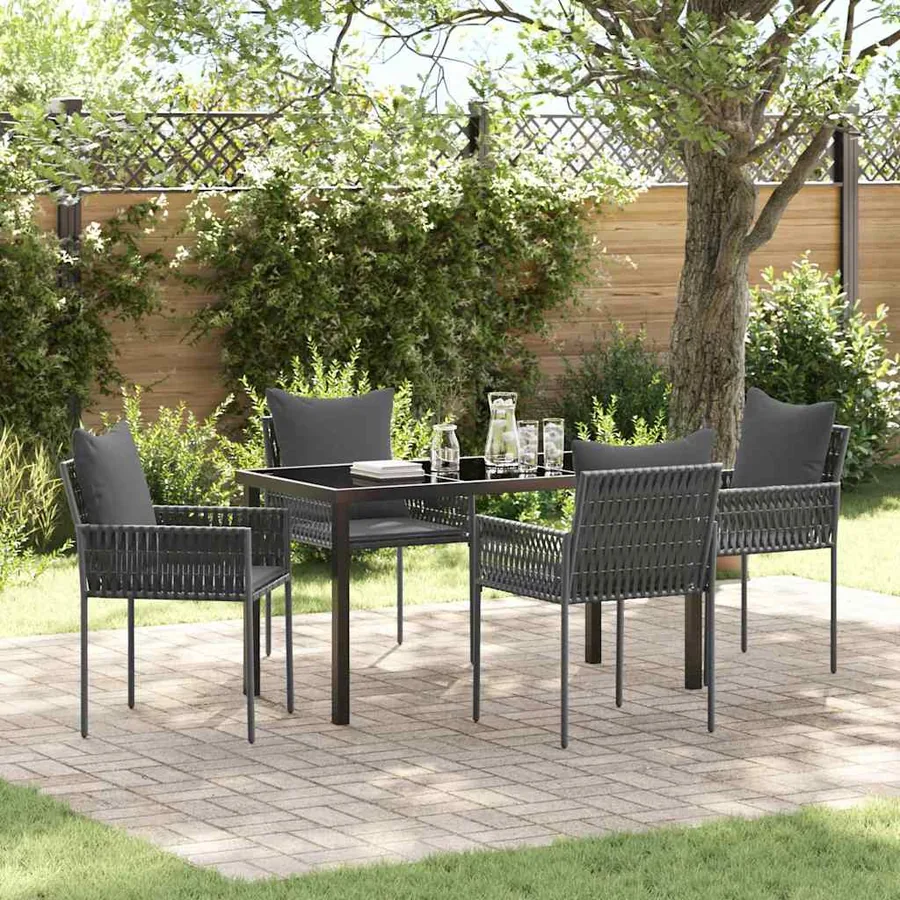 Ensemble de salle à manger pour jardin 5 pcs Noir et gris