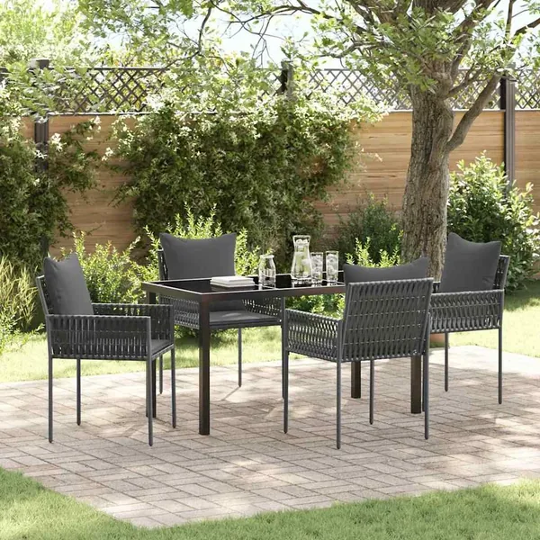 Ensemble de salle à manger pour jardin 5 pcs Noir et gris