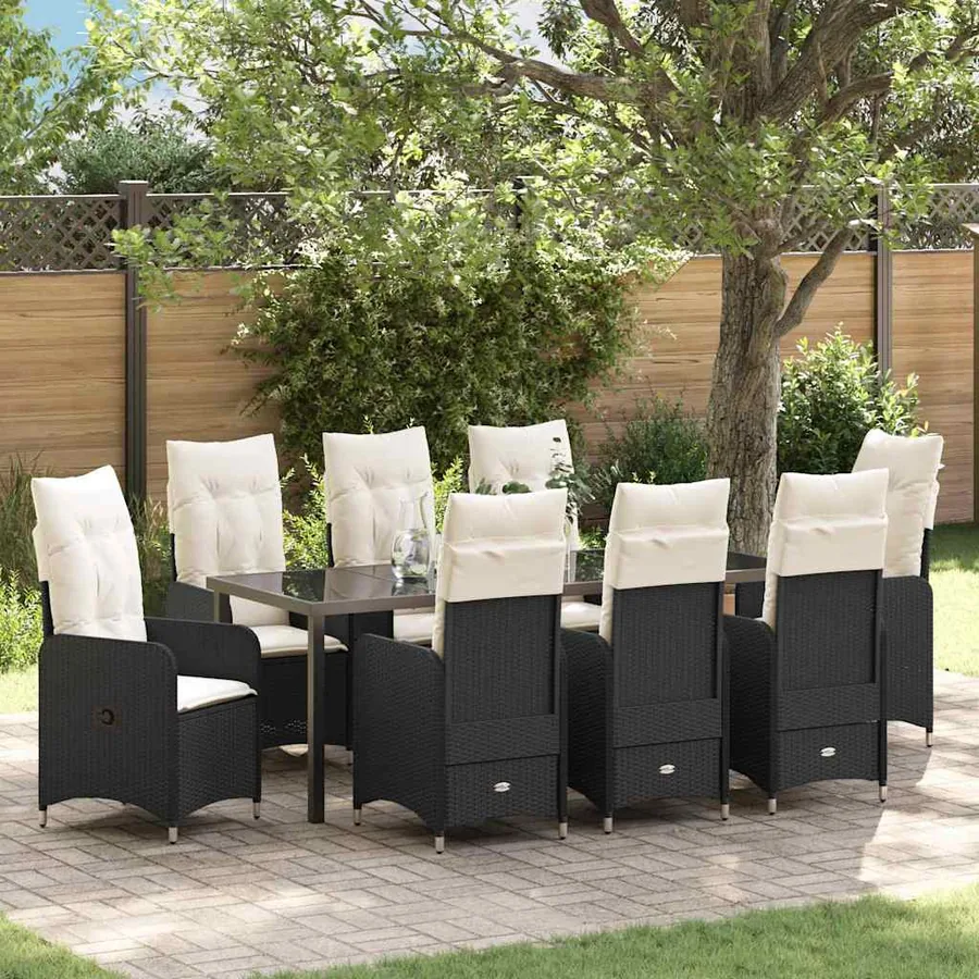 Ensemble de salle à manger pour jardin 9 pcs Noir polyrotin