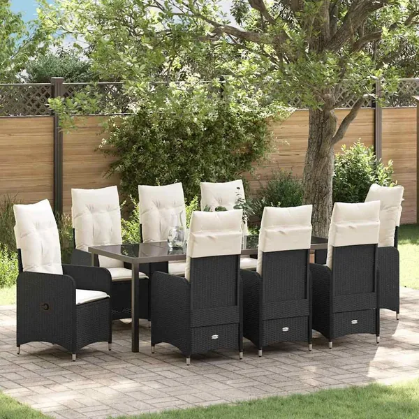 Ensemble de salle à manger pour jardin 9 pcs Noir polyrotin