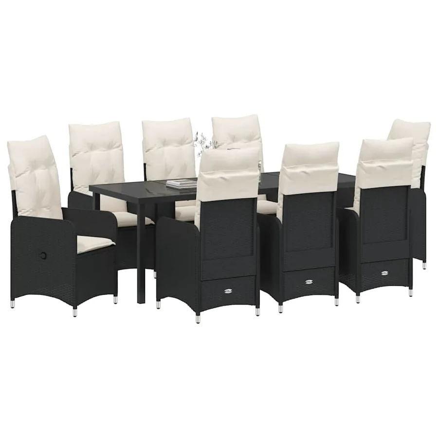 Ensemble de salle à manger pour jardin 9 pcs Noir polyrotin - 3