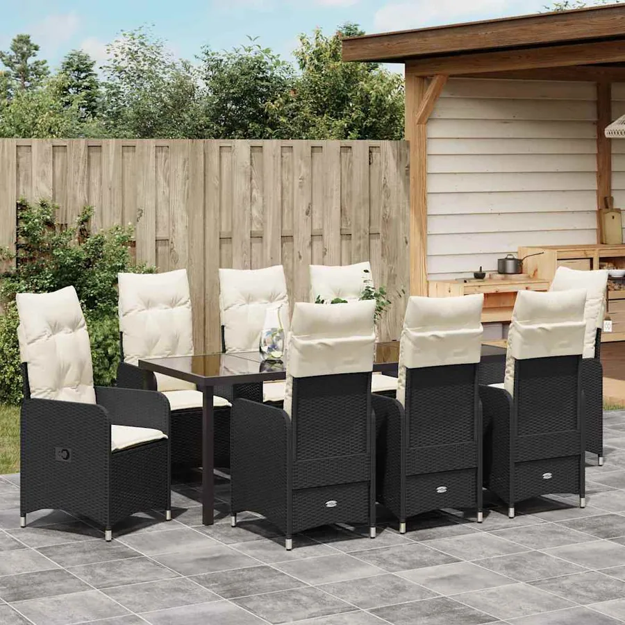 Ensemble de salle à manger pour jardin 9 pcs Noir polyrotin - 4