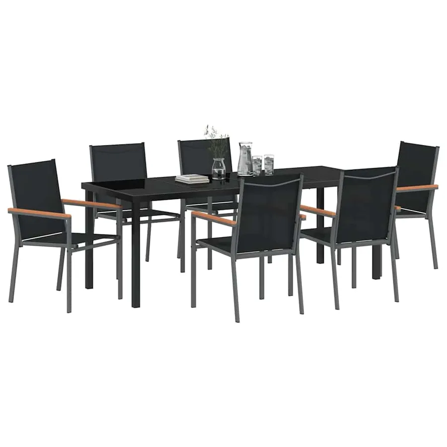 Ensemble de salle à manger pour jardin 7 pcs Noir - 3