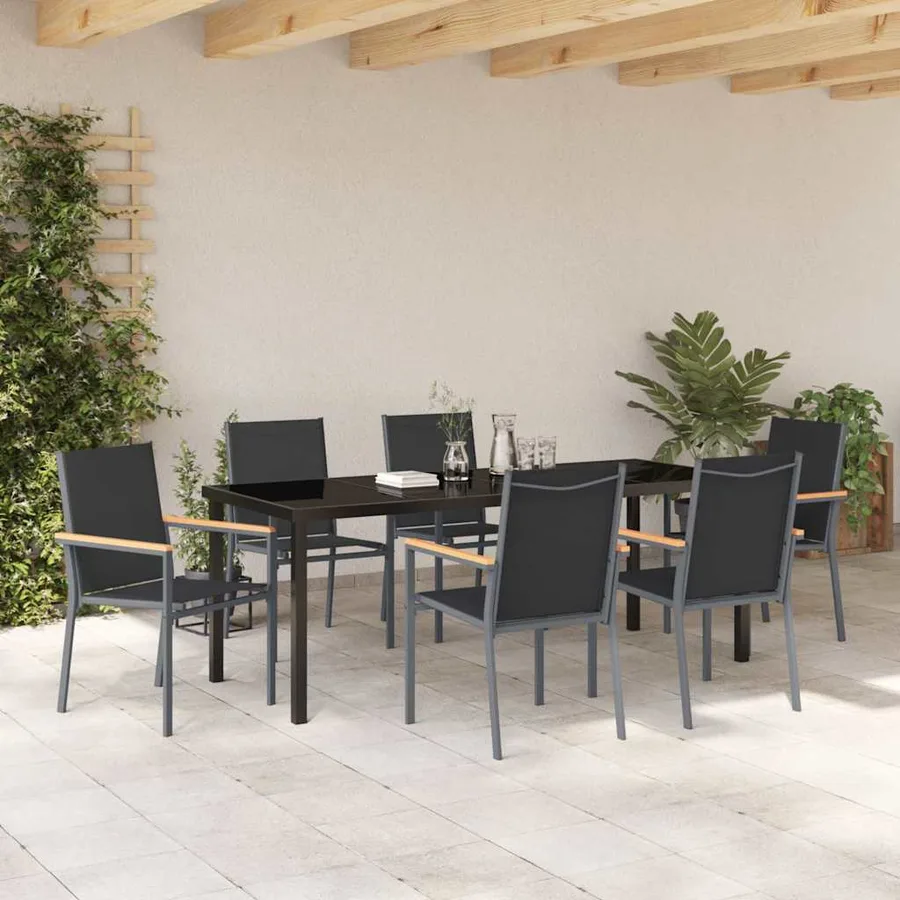 Ensemble de salle à manger pour jardin 7 pcs Noir - 4