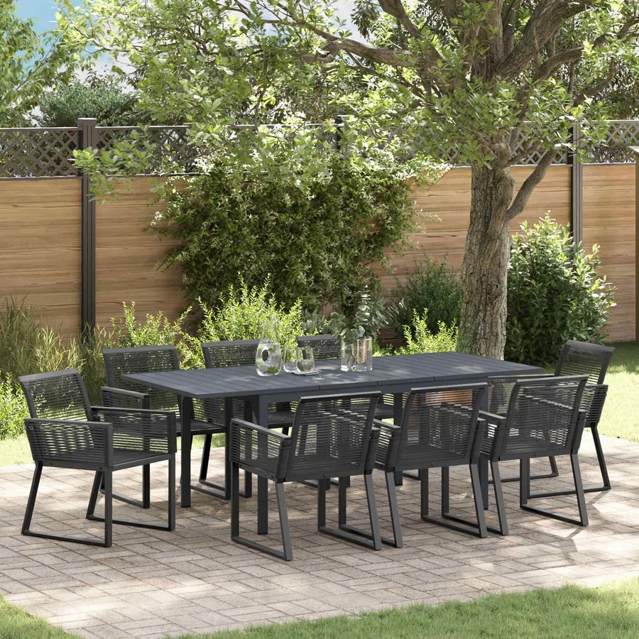 Ensemble de salle à manger pour jardin 9 pcs Noir polyrotin