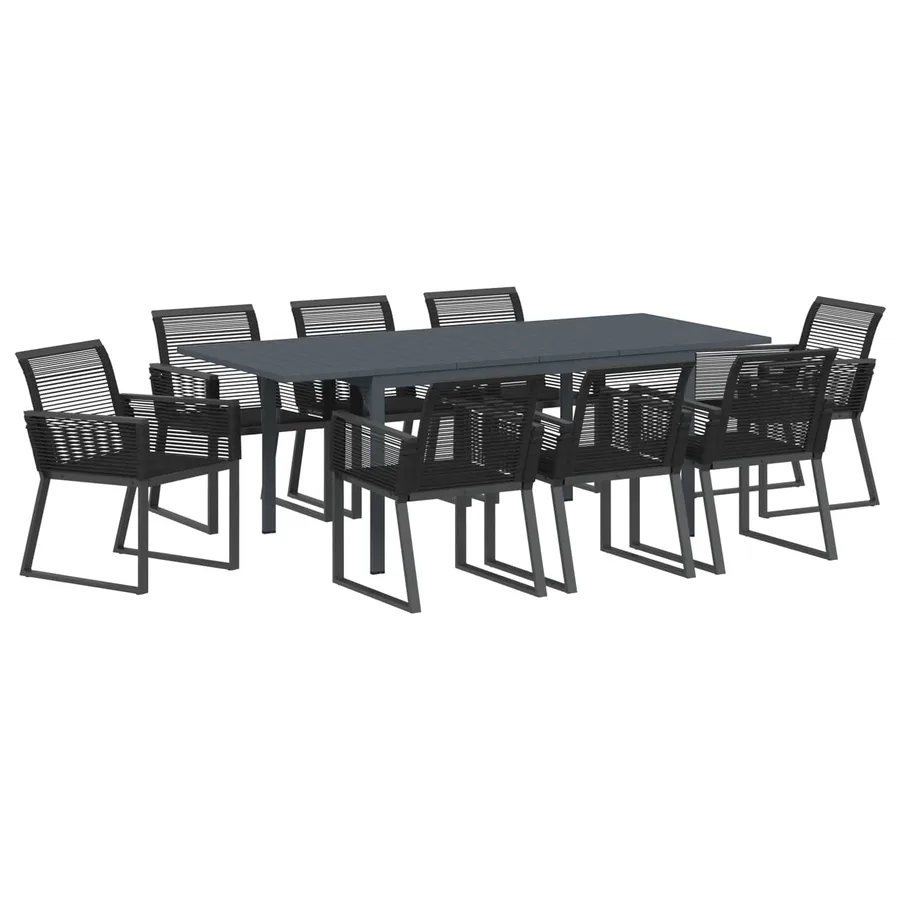 Ensemble de salle à manger pour jardin 9 pcs Noir polyrotin - 2