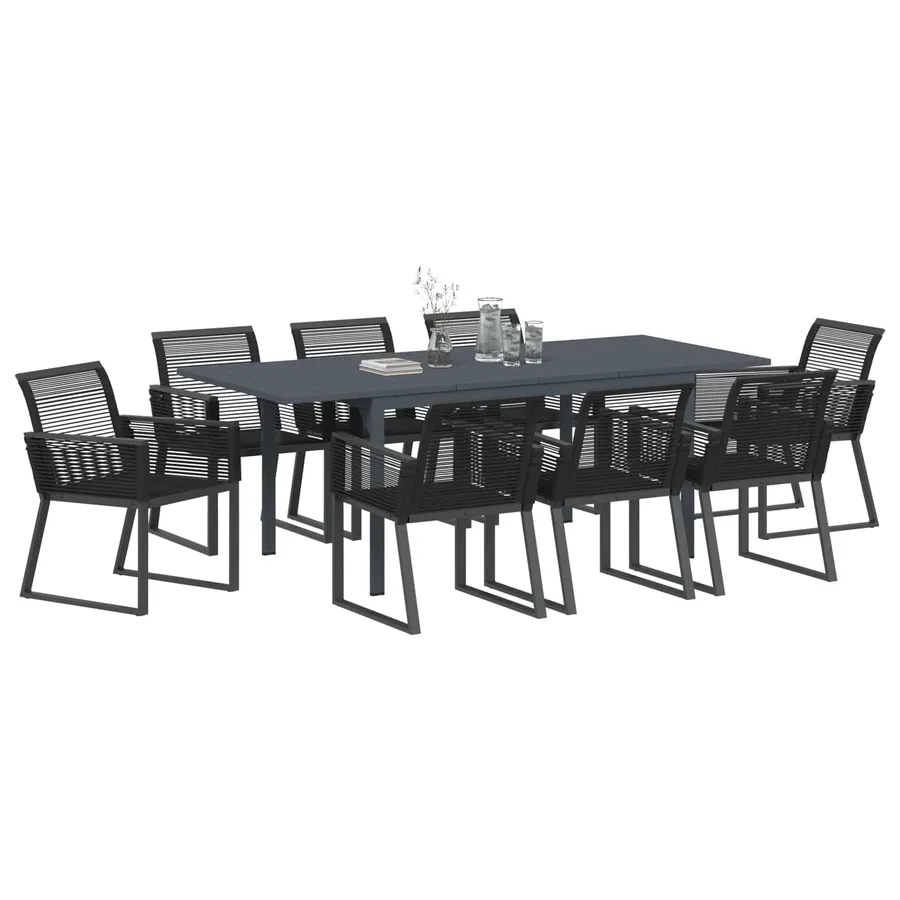 Ensemble de salle à manger pour jardin 9 pcs Noir polyrotin - 3