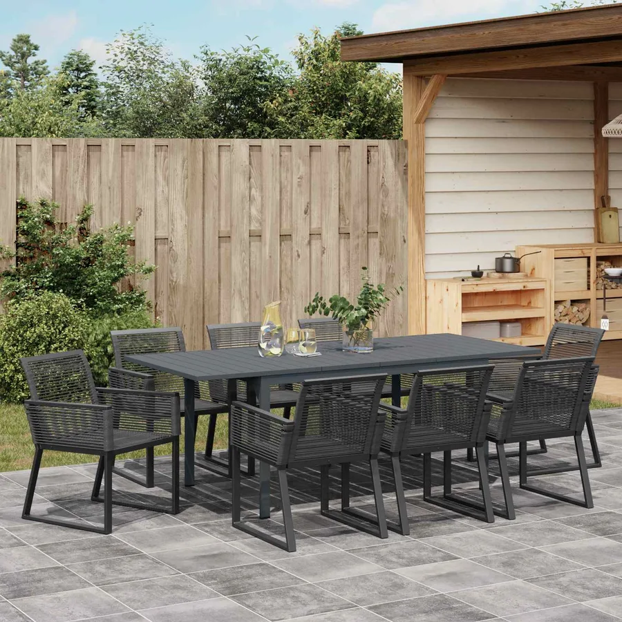 Ensemble de salle à manger pour jardin 9 pcs Noir polyrotin - 4