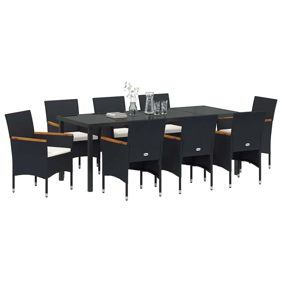 Ensemble de salle à manger pour jardin 9 pcs Noir polyrotin - 3