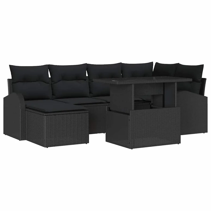 Ensemble de canapé de jardin 7 pcs Noir Poly rotin - 2