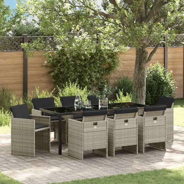 Ensemble de salle à manger pour jardin 9 pcs Gris clair