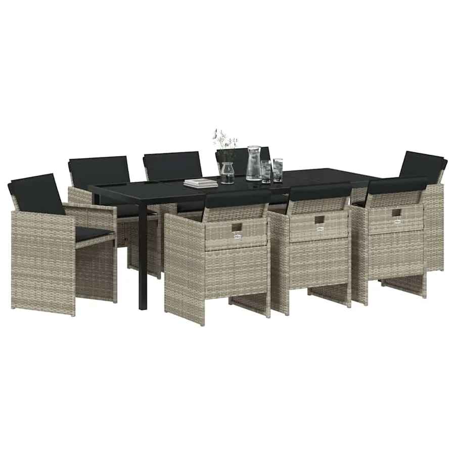 Ensemble de salle à manger pour jardin 9 pcs Gris clair - 3