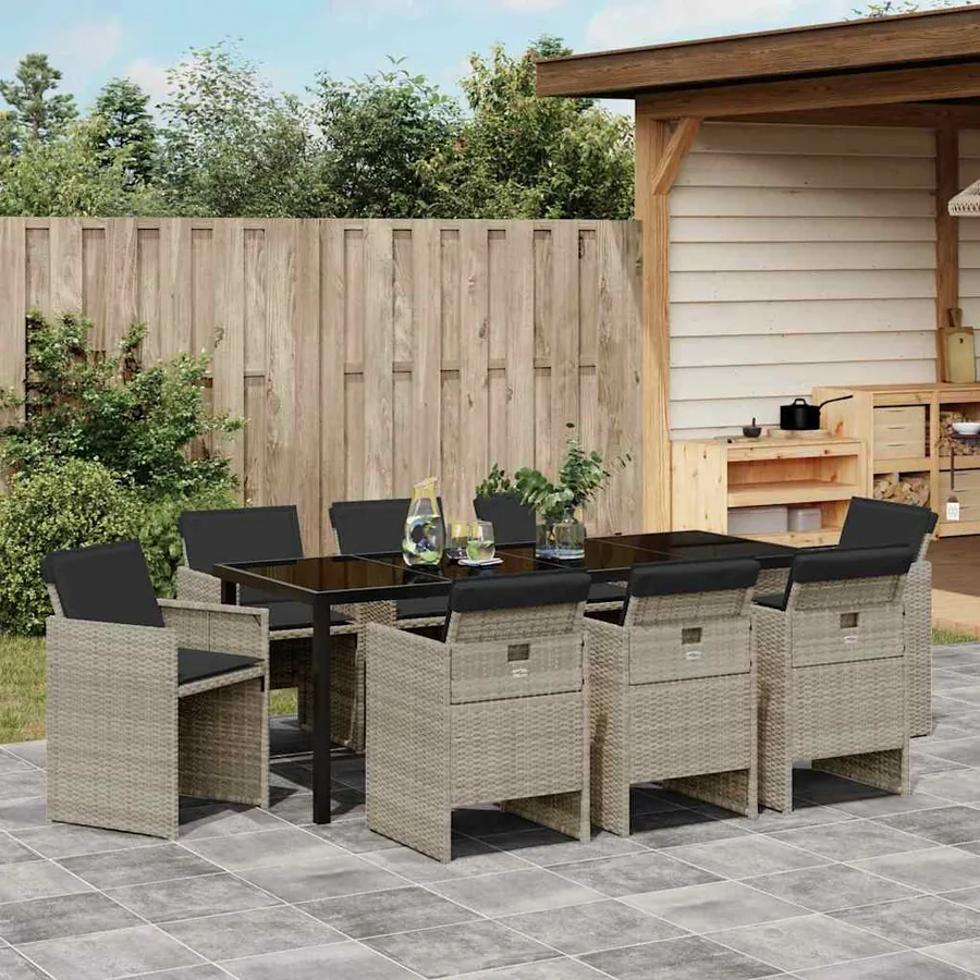 Ensemble de salle à manger pour jardin 9 pcs Gris clair - 4
