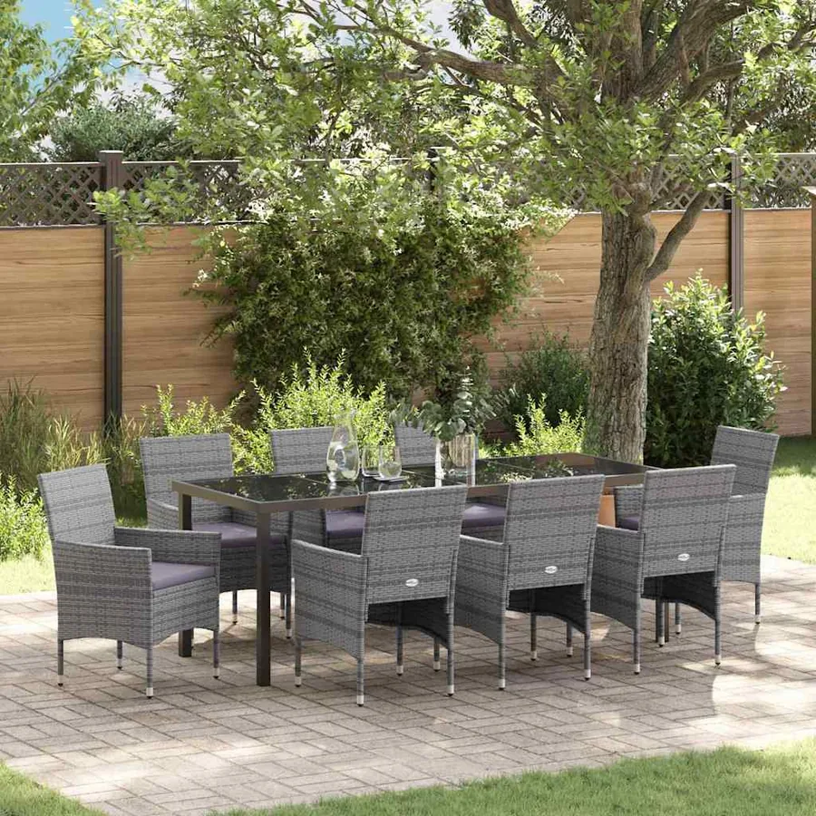 Ensemble de salle à manger pour jardin 9 pcs Gris polyrotin