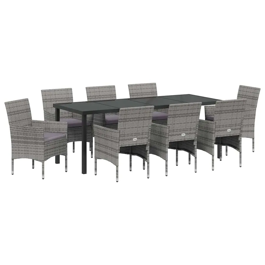 Ensemble de salle à manger pour jardin 9 pcs Gris polyrotin - 2