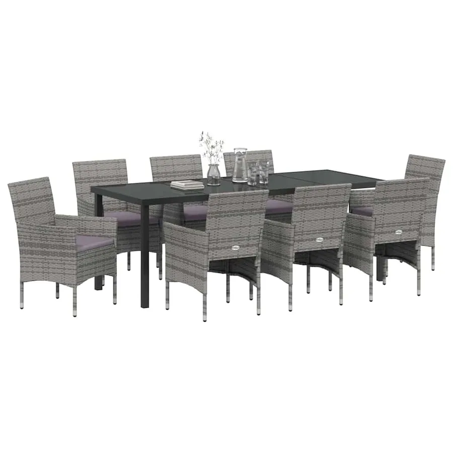 Ensemble de salle à manger pour jardin 9 pcs Gris polyrotin - 3