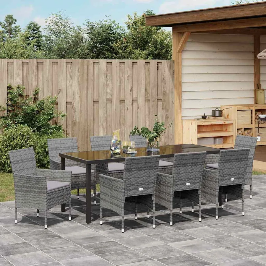 Ensemble de salle à manger pour jardin 9 pcs Gris polyrotin - 4