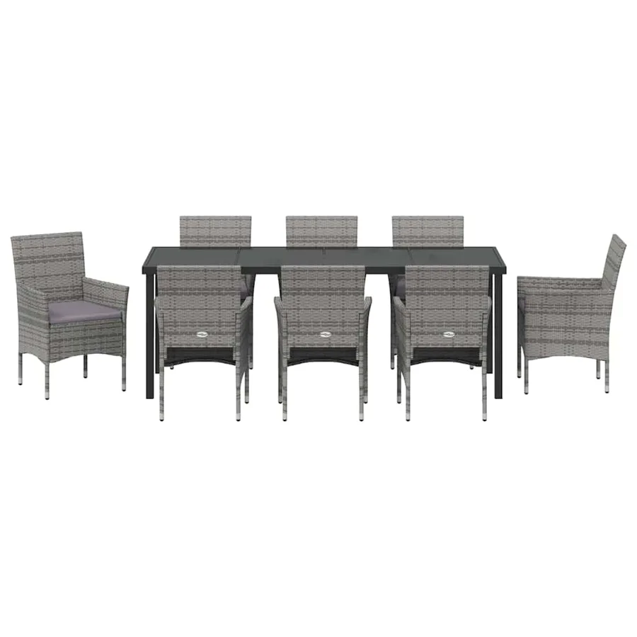 Ensemble de salle à manger pour jardin 9 pcs Gris polyrotin - 7