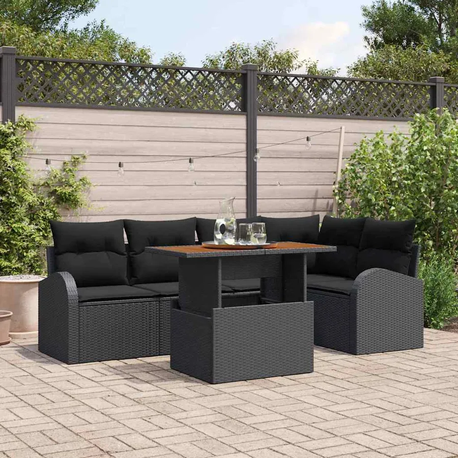 Ensemble de canapé de jardin 6 pcs Noir Poly rotin
