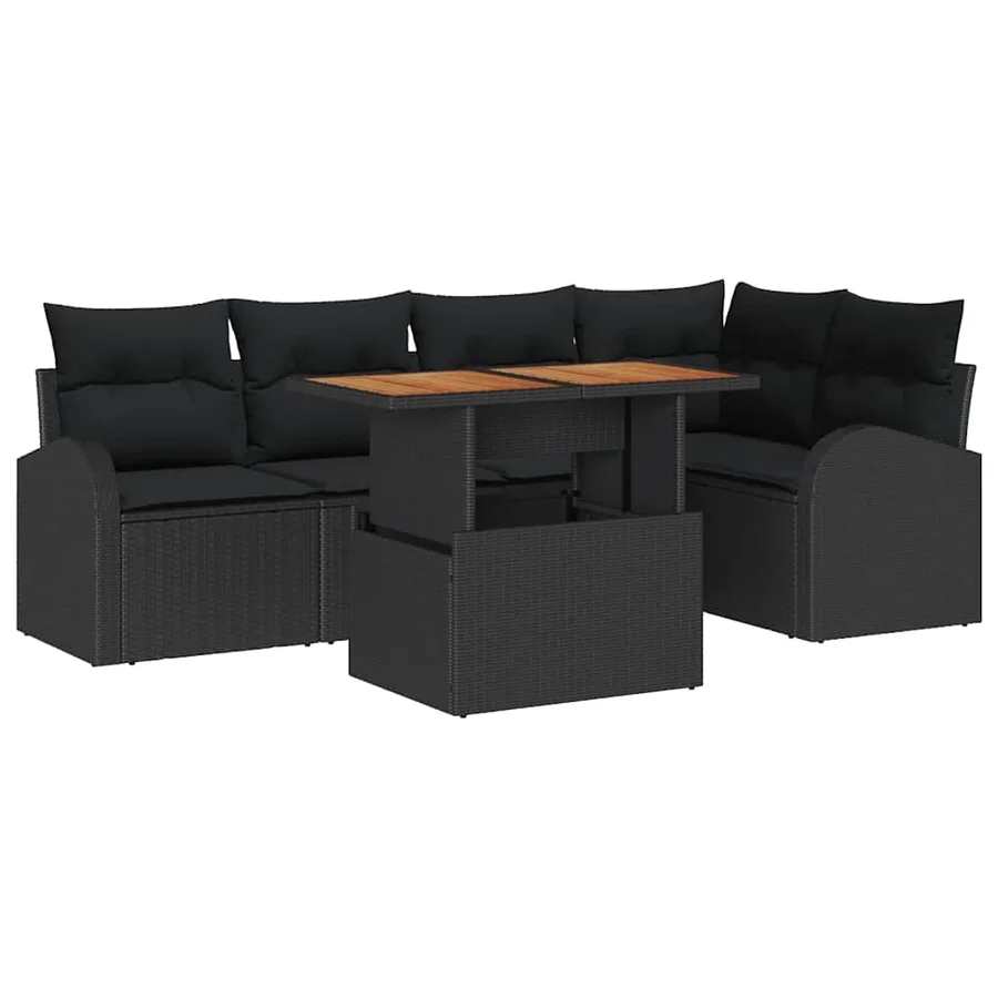 Ensemble de canapé de jardin 6 pcs Noir Poly rotin - 2