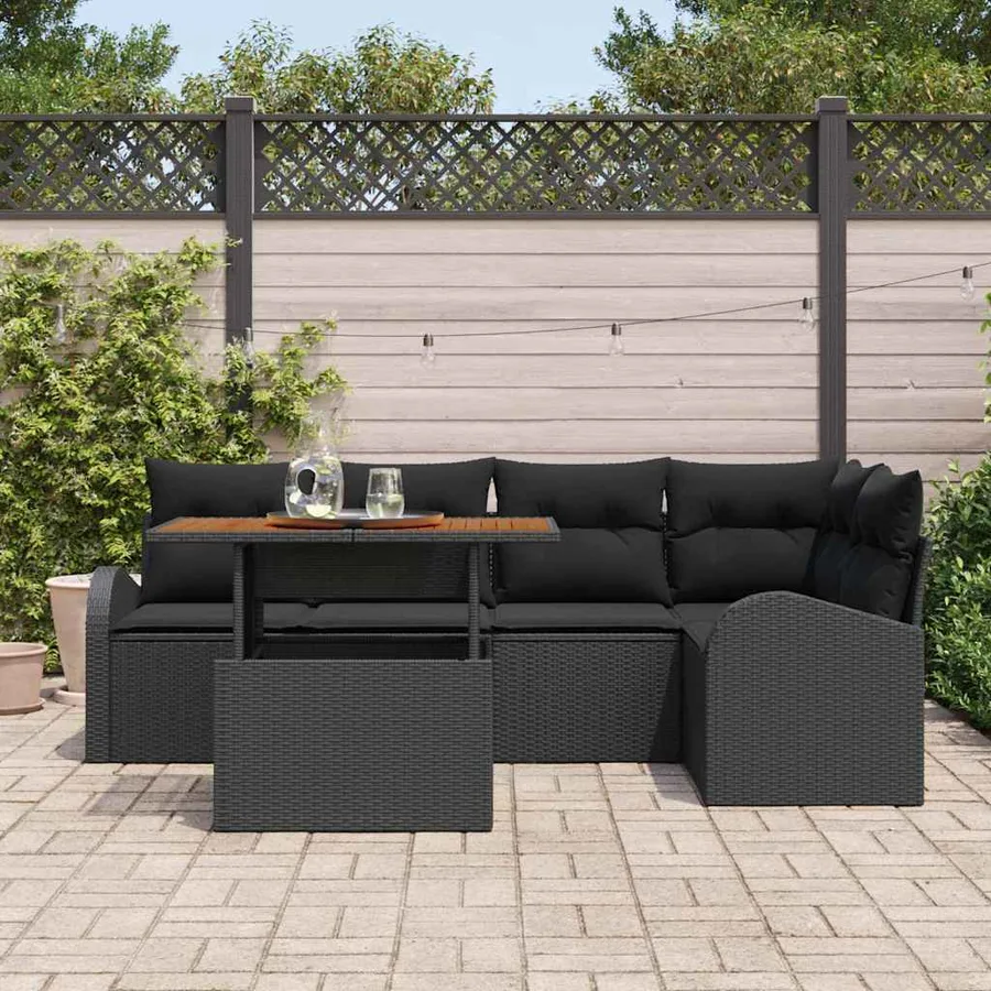 Ensemble de canapé de jardin 6 pcs Noir Poly rotin - 3